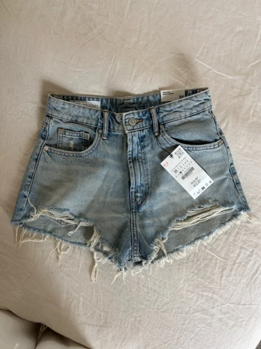 Zara High Waist Ripped Denim Shorts